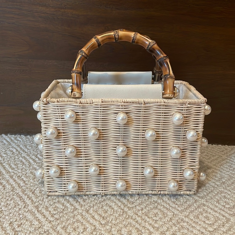 BTBLosAngeles Pearl studded purse with bamboo handles